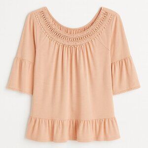 WinWin Peach Crochet Accent Blouse – Size L-XL